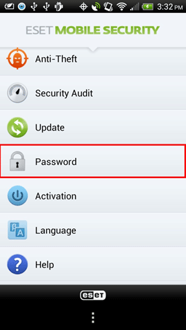 ESET Mobile Security, Password